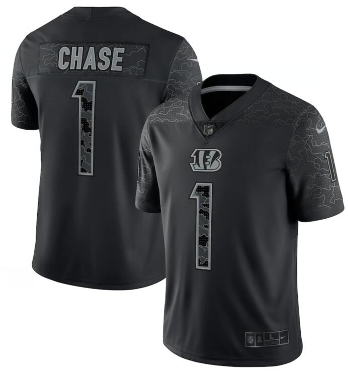 Nike Bengals 1 Ja'Marr Chase Black RFLCTV Limited Jersey