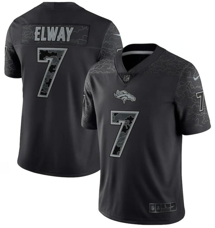 Nike Broncos 7 John Elway Black RFLCTV Limited Jersey - Click Image to Close