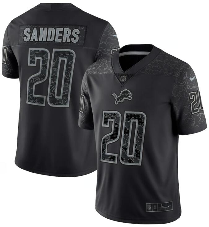 Nike Lions 20 Barry Sanders Black RFLCTV Limited Jersey - Click Image to Close
