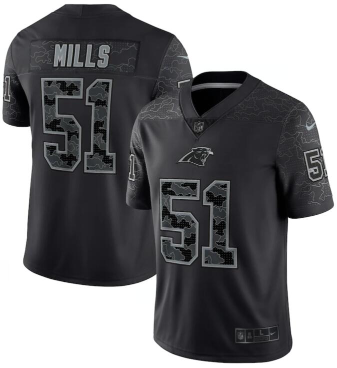 Nike Panthers 51 Sam Mills Black RFLCTV Limited Jersey - Click Image to Close