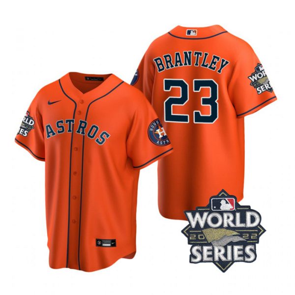 Astros 23 Michael Brantley Orange Nike 2022 World Series Cool Base Jersey