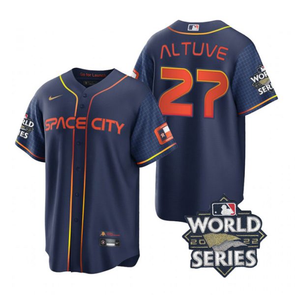 Astros 27 Jose Altuve Navy Nike 2022 World Series City Connect Cool Base Jersey