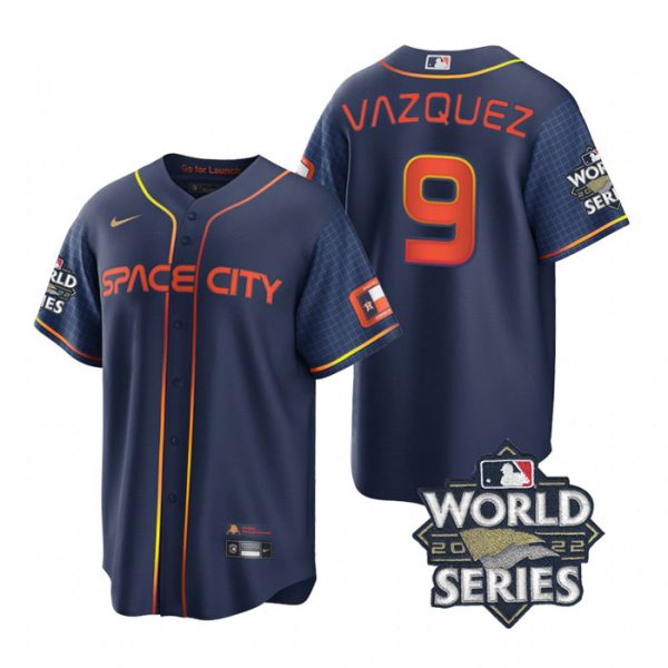 Astros 9 Christian Vazquez Navy Nike 2022 World Series City Connect Cool Base Jersey