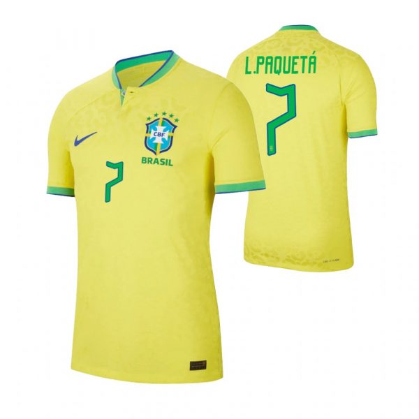 Brazil 7 L.PAQUETA Home 2022 FIFA World Cup Thailand Soccer Jersey - Click Image to Close
