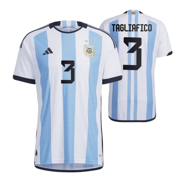 Argentina 3 TAGLIAFICO Home 2022 FIFA World Cup Thailand Soccer Jersey - Click Image to Close