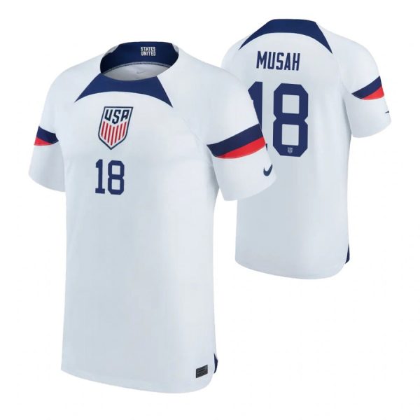 The USA 18 MUSAH Home 2022 FIFA World Cup Thailand Soccer Jersey