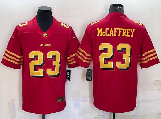 Nike 49ers 23 Christian McCaffrey Red Gold Color Rush Vapor Untouchable Limited Jersey