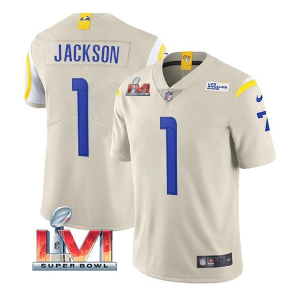 Nike Rams 1 Desean Jackson Bone 2022 Super Bowl LVI Vapor Limited Jersey - Click Image to Close