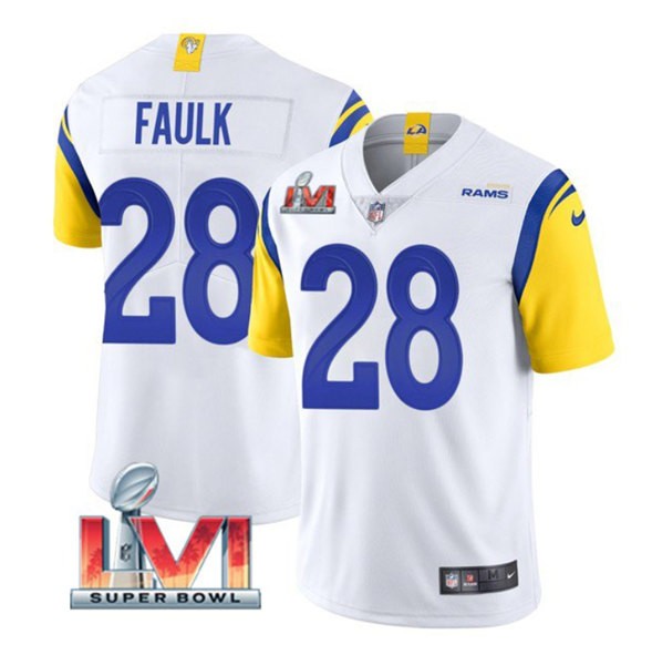 Nike Rams 28 Marshall Faulk White 2022 Super Bowl LVI Vapor Limited Jersey