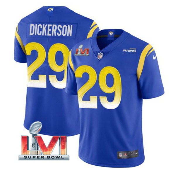Nike Rams 29 Eric Dickerson Royal 2022 Super Bowl LVI Vapor Limited Jersey