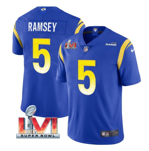 Nike Rams 5 Jalen Ramsey Royal 2022 Super Bowl LVI Vapor Limited Jersey - Click Image to Close