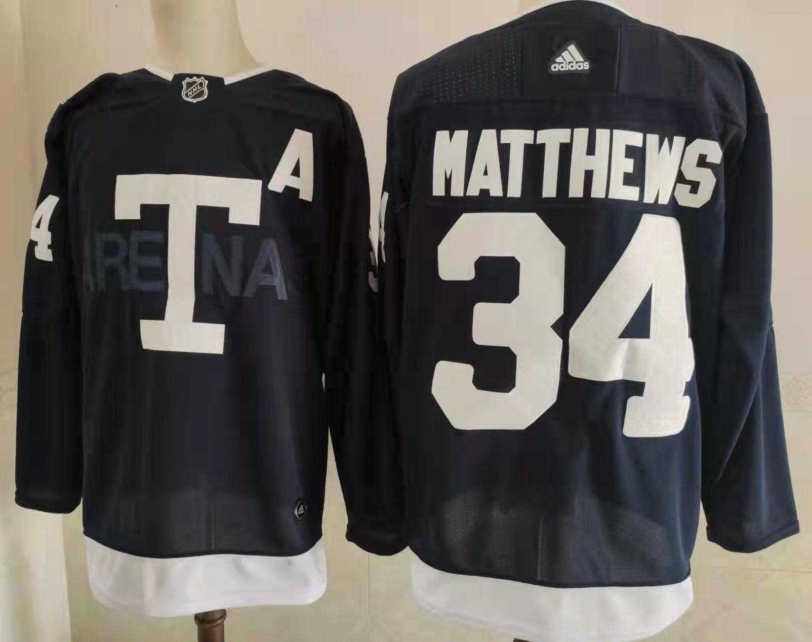 Maple Leafs 34 Auston Matthews Navy 2022 NHL Heritage Classic Adidas Jersey
