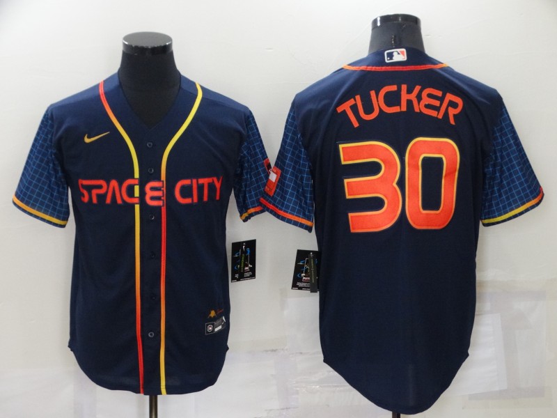 Astros 30 Kyle Tucker Navy Nike 2022 City Connect Cool Base Jersey