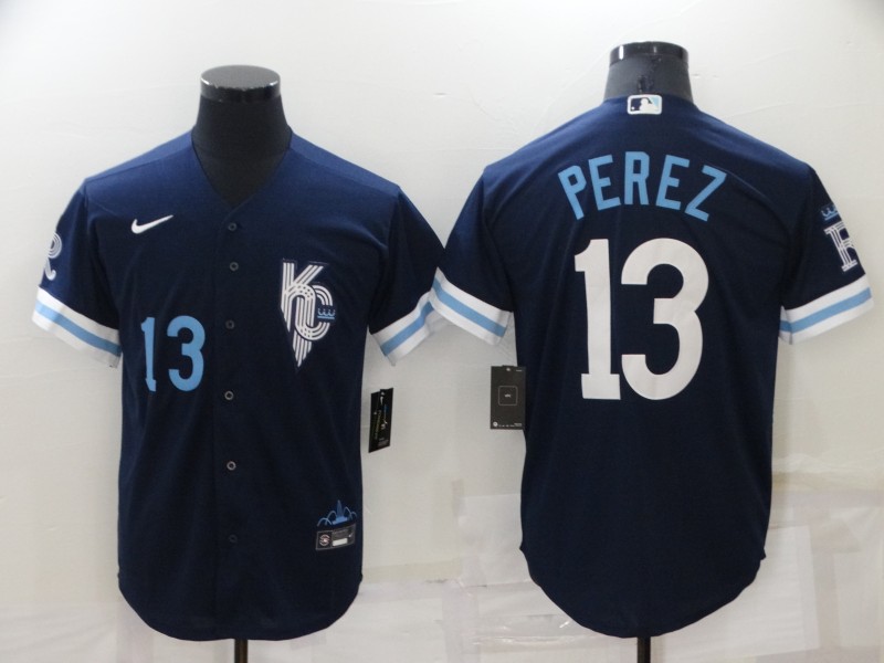 Royals 13 Salvador Perez Navy Nike 2022 City Connect Cool Base Jerseys