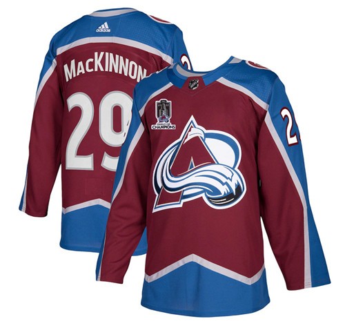 Avalanche 29 Nathan MacKinnon Burgundy 2022 Stanley Cup Champions Patch Adidas Jersey