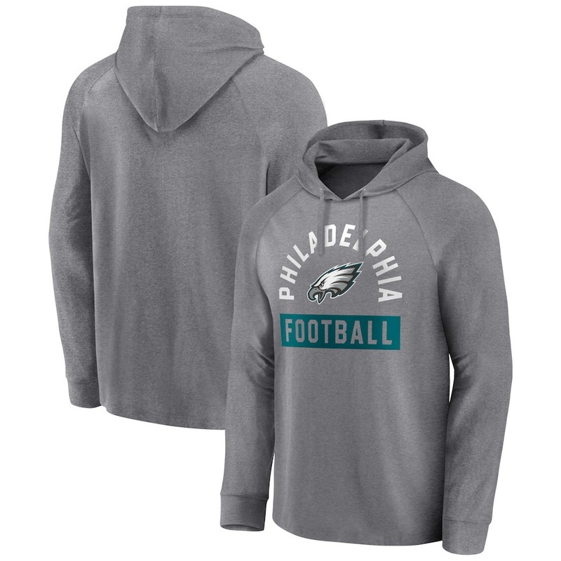 Men's Philadelphia Eagles Fanatics Branded Heathered Gray No Time Off Raglan Pullover Hoodie