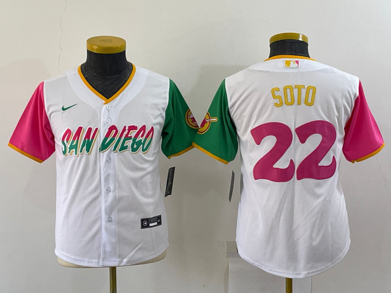 Padres 22 Juan Soto White Youth Nike 2022 City Connect Cool Bse Jerseys