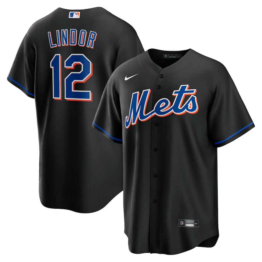 Mets 12 Francisco Lindor Black Nike 2022 Alternate Cool Base Jersey