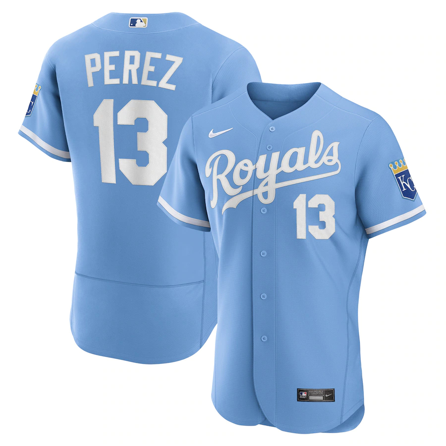 Royals 13 Salvador Perez Light Blue Nike 2022 Alternate Flexbase Jersey
