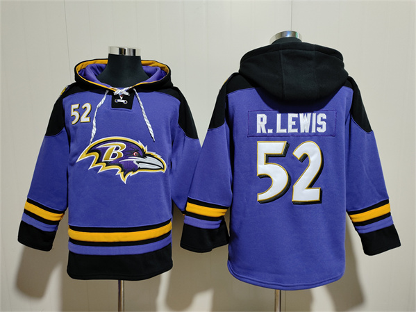 Men's Baltimore Ravens 52 Ray Lewis Purple Ageless Must-Have Lace-Up Pullover Hoodie