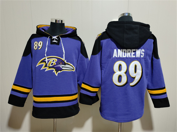Men's Baltimore Ravens 89 Mark Andrews Purple Ageless Must-Have Lace-Up Pullover Hoodie
