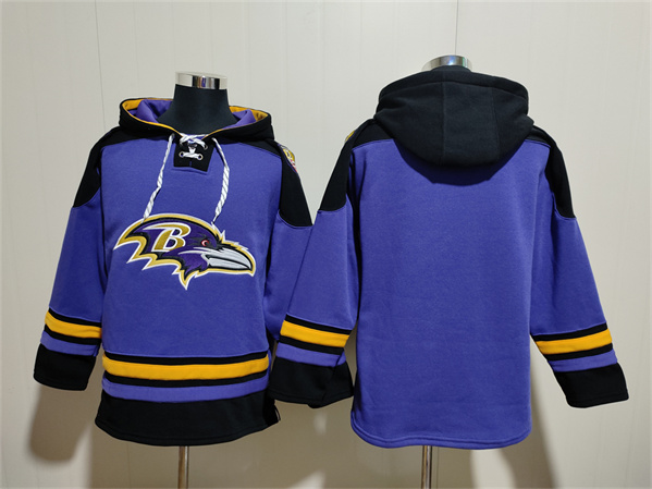 Men's Baltimore Ravens Blank Purple Ageless Must-Have Lace-Up Pullover Hoodie
