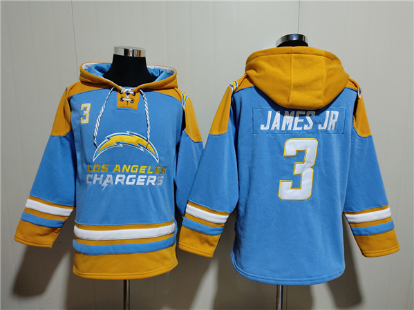Men's Los Angeles Chargers 3 Derwin James Jr. Light Blue Ageless Must-Have Lace-Up Pullover Hoodie