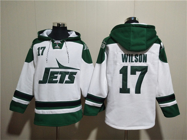 Men's New York Jets 17 Garrett Wilson White Ageless Must-Have Lace-Up Pullover Hoodie