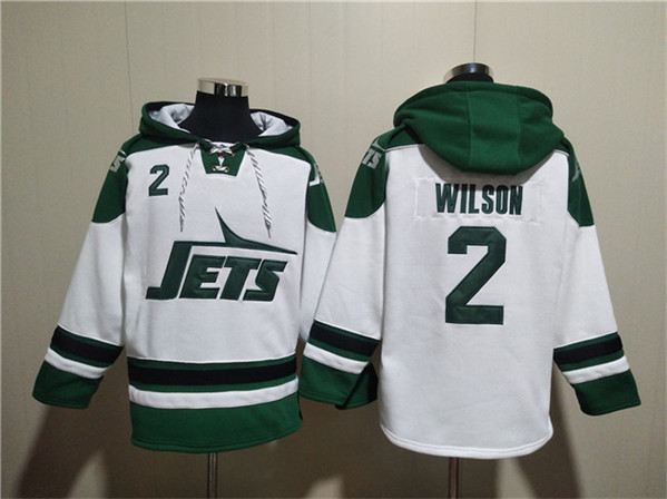 Men's New York Jets 2 Zach Wilson White Ageless Must-Have Lace-Up Pullover Hoodie
