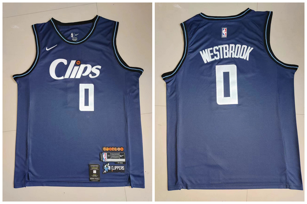 Clippers 0 Russell Westbrook Navy Nike 2023-24 City Edition Swingman Jersey
