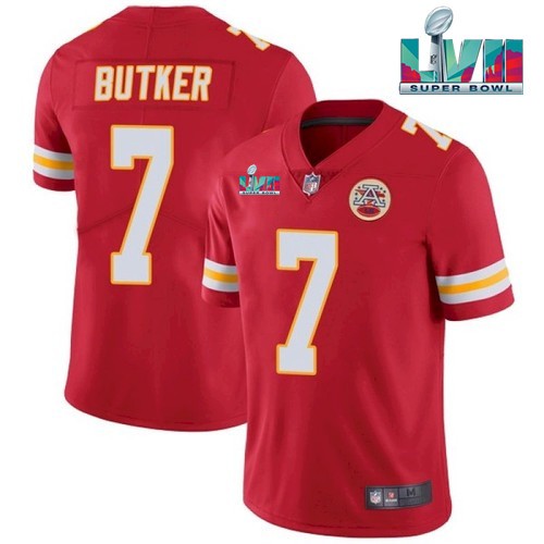 Nike Chiefs 7 Harrison Butker Red 2023 Super Bowl LVII Vapor Limited Jersey