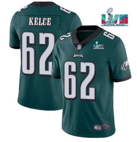 Nike Eagles 62 Jason Kelce Green 2023 Super Bowl LVII Vapor Limited Jersey - Click Image to Close