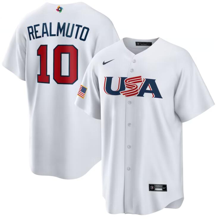 USA 10 J.T. Realmuto White Nike 2023 World Baseball Classic Jersey USA 10 J.T. Realmuto White Nike 2023 World Baseball Classic Jersey