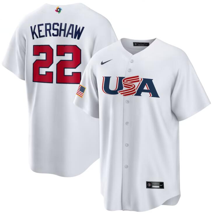 USA 22 Clayton Kershaw White Nike 2023 World Baseball Classic Jersey - Click Image to Close