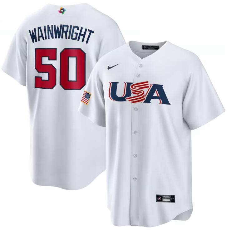 USA 50 Adam Wainwright White Nike 2023 World Baseball Classic Jersey - Click Image to Close