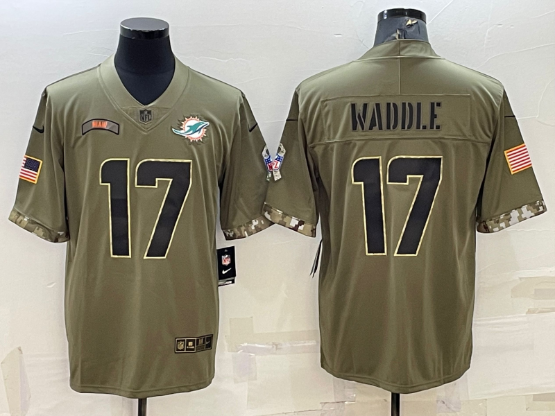 Nike Dolphins 17 Jaylen Waddle Olive 2022 Salute To Service Limited Jersey.png