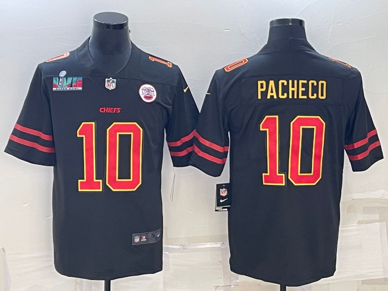 Nike Chiefs 10 Isiah Pacheco Black 2023 Super Bowl LVII Vapor Limited Jersey
