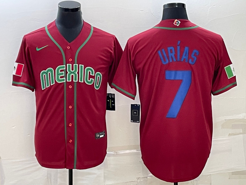 Mexico 7 Julio Urias Red Nike 2023 World Baseball Classic Jersey - Click Image to Close