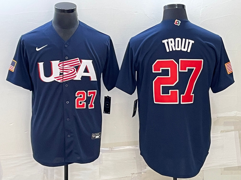 USA 27 Mike Trout Black Nike 2023 World Baseball Classic Jerseys - Click Image to Close