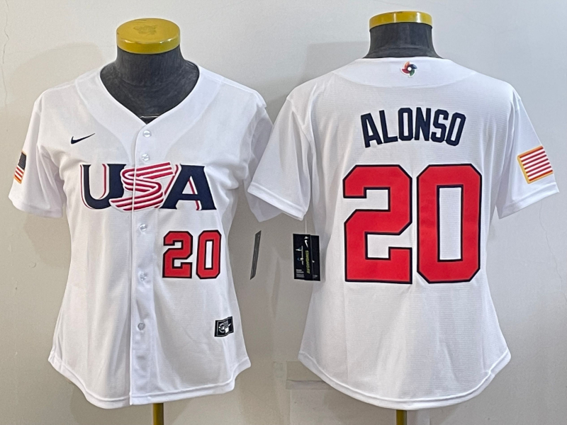 USA 20 Pete Alonso White Women Nike 2023 World Baseball Classic Jersey