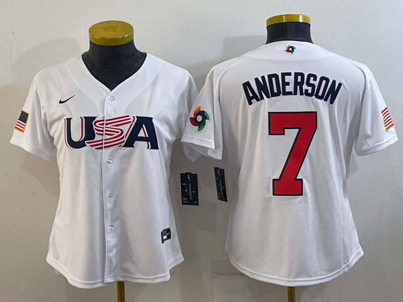 USA 7 Tim Anderson White Women Nike 2023 World Baseball Classic Jersey