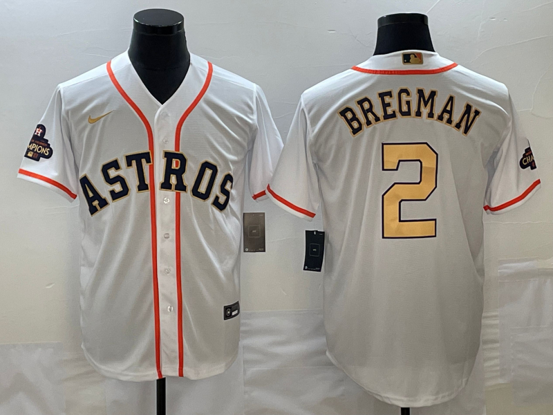 Astros 2 Alex Bregman White Gold Nike 2023 Gold Collection Cool Base Jersey