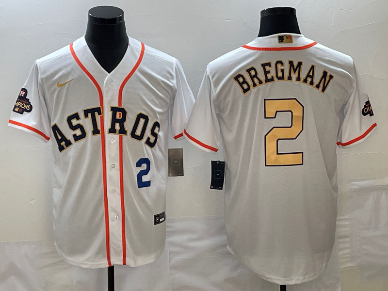 Astros 2 Alex Bregman White Gold Nike 2023 Gold Collection Cool Base Jerseys