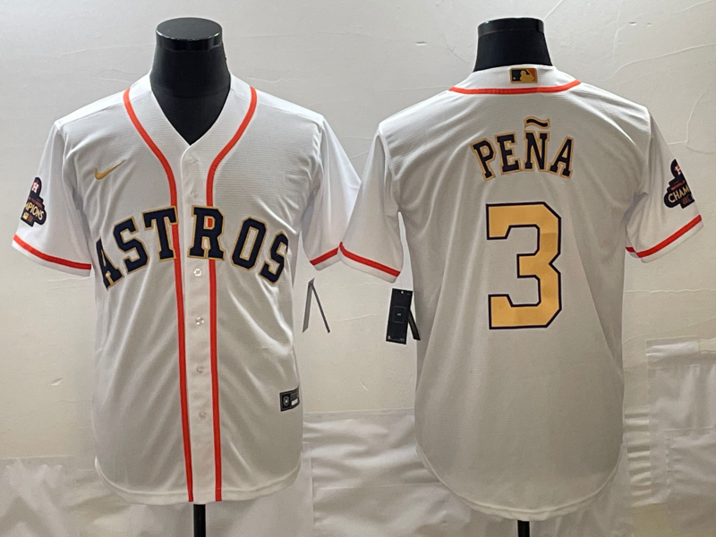 Astros 3 Jeremy Pena White Gold Nike 2023 Gold Collection Cool Base Jersey