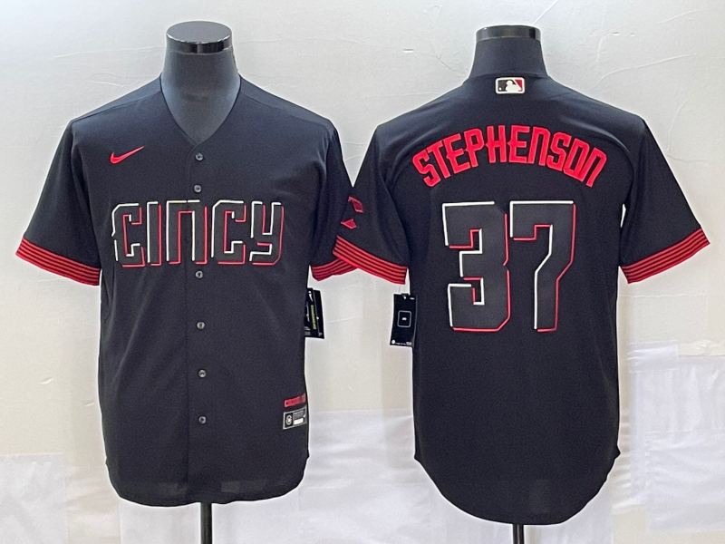 Reds 37 Tyler Stephenson Black Nike 2023 City Connect Cool Base Jersey