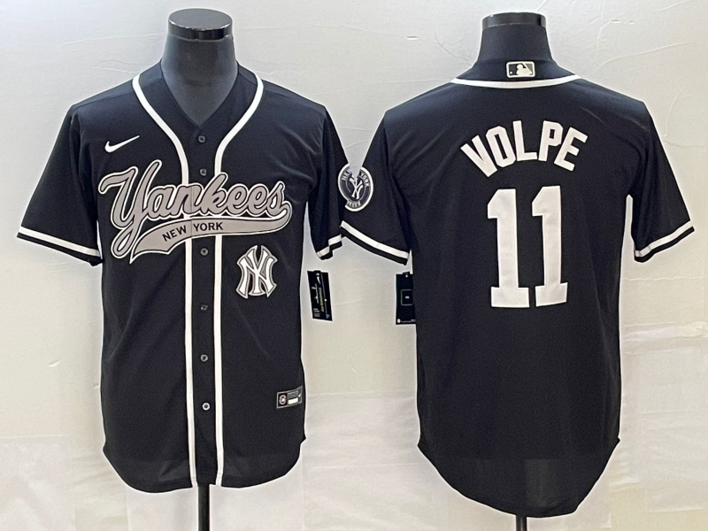 Yankees 11 Anthony Volpe Logo Black Cool Base Jersey