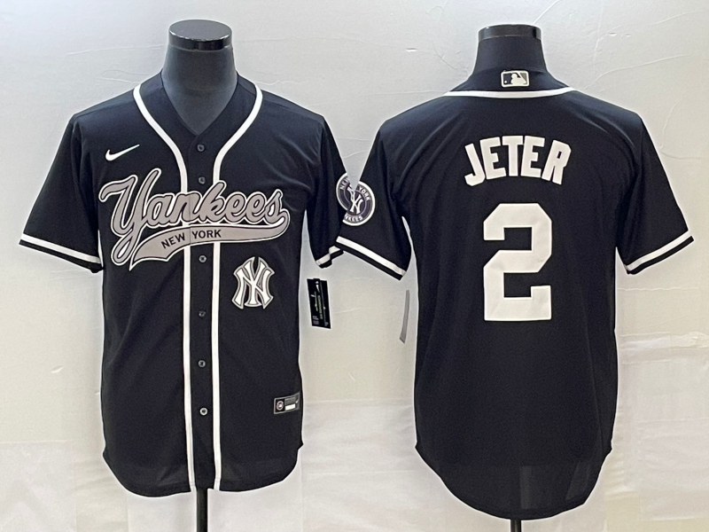 Yankees 2 Derek Jeter Logo Black Cool Base Jersey