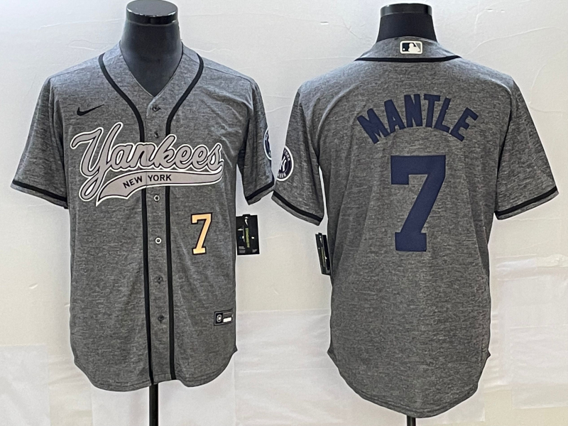 Yankees 7 Mickey Mantle Number Gray Gridiron Cool Base Jersey