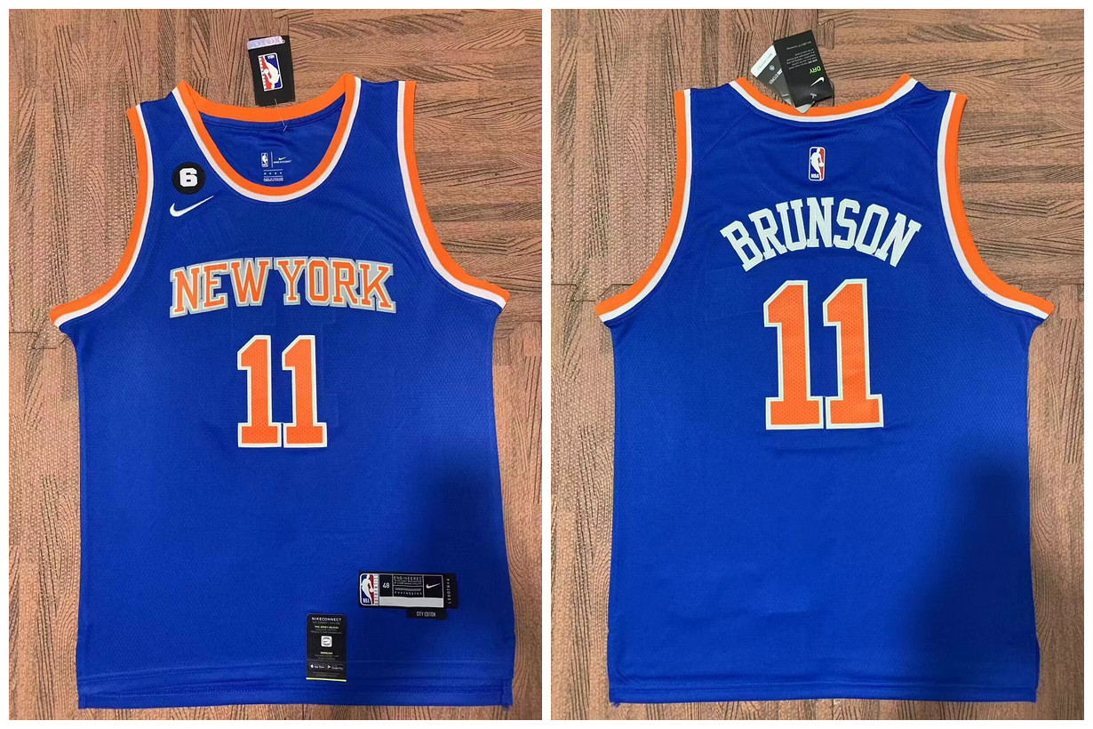 Knicks 11 Jalen Brunson Blue Nike City Edition Swingman Jersey