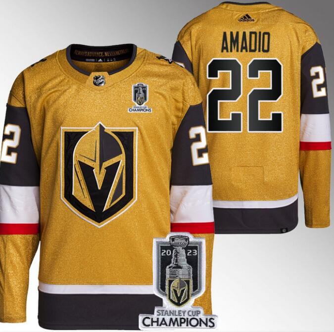 Vegas Golden Knights 22 Michael Amadio Gold 2023 Stanley Cup Champions Adidas Jersey